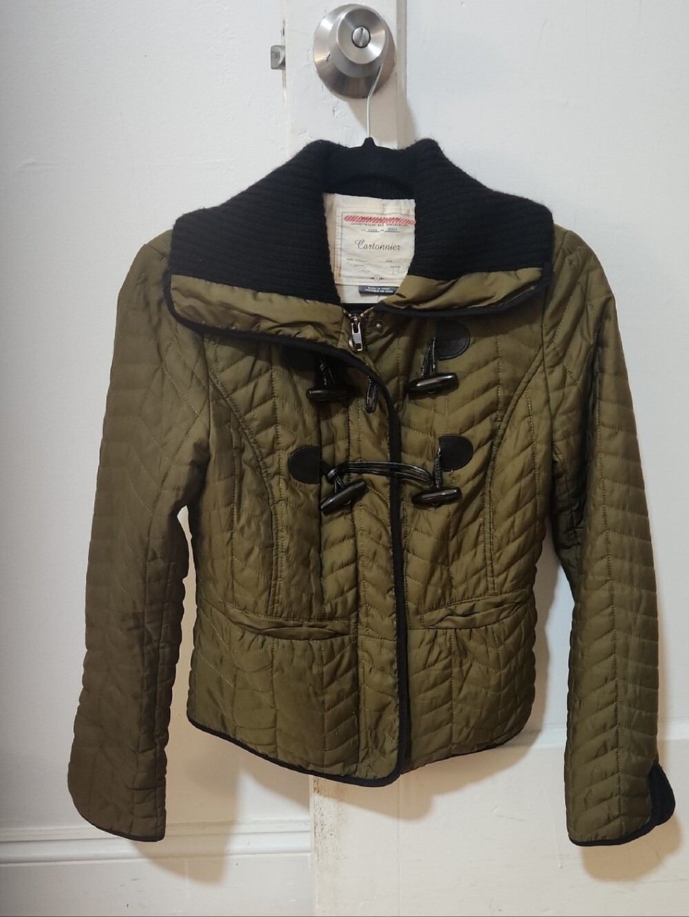 Anthropologie Cartonnier Olive Quilted Toggle Military Utility Jacket Size 2